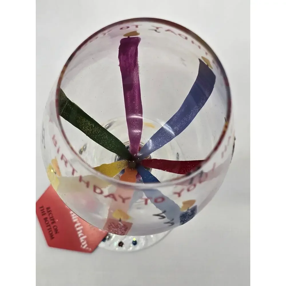 Lolita Love My Wine HAPPY BIRTHDAY 15 oz Hand Painted Artisan Wine Glass